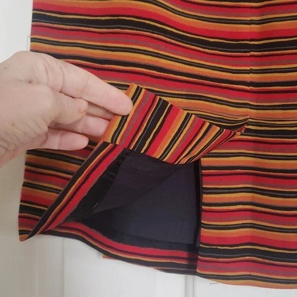 Vintage 80s CHAUS Wrap Skirt Red Black Orange Yellow Painterly Stripe - Picture 10 of 11